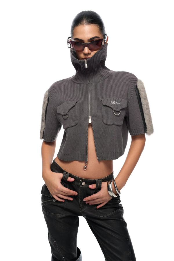 Cropped Fur Knit Jacket