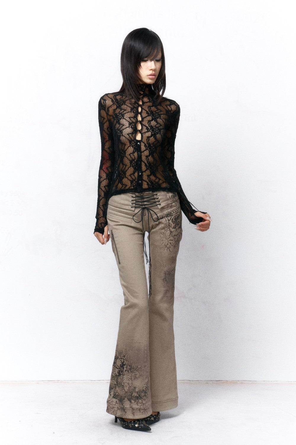 Black Lace Turtleneck Top