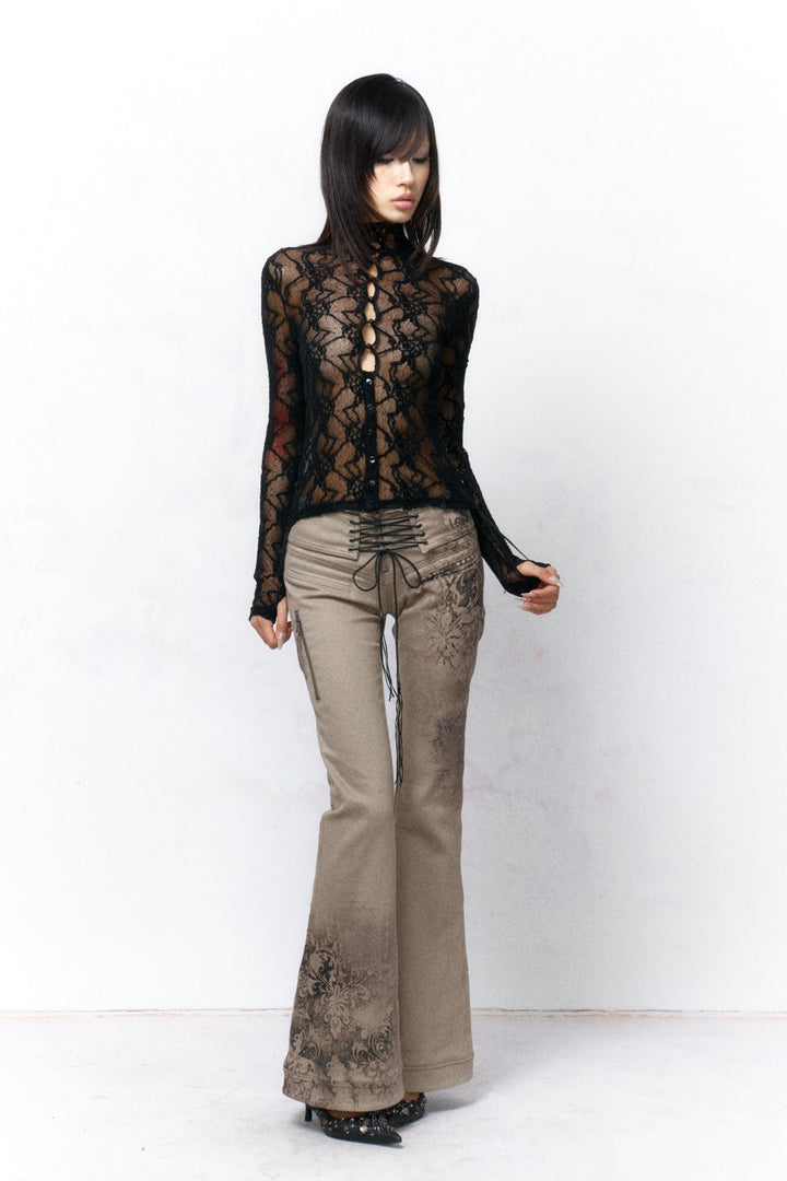 Black Lace Turtleneck Top