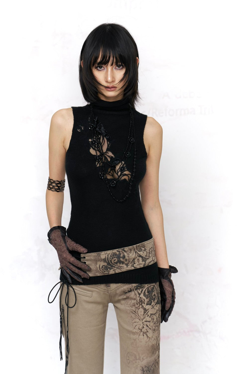 Floral Embroidery Turtleneck Top