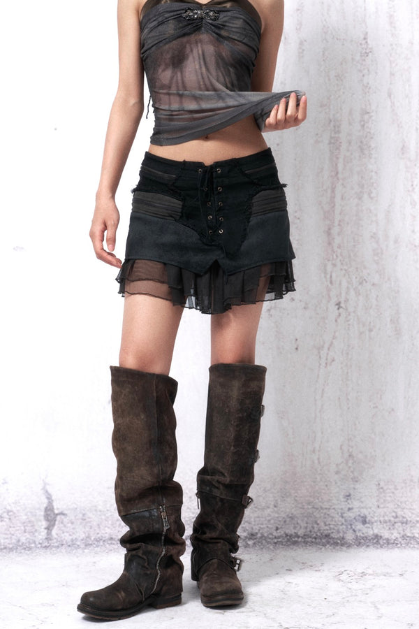 Lace-Up Layered Rift Skirt