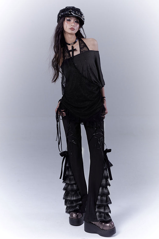 Corset Ribbon Ruffle Pants