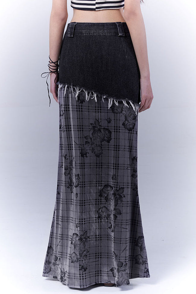 Plaid Rose Denim Skirt