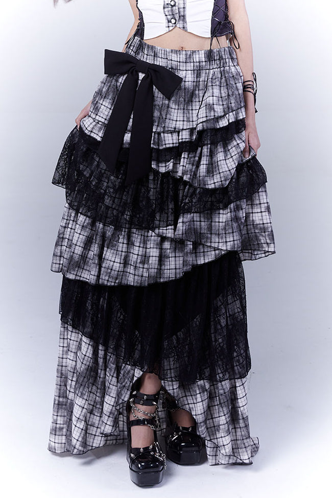 Plaid Lace Ribbon Skirt