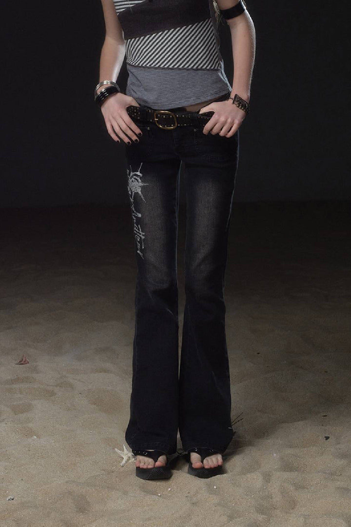 Black Graphic Bootcut Jeans