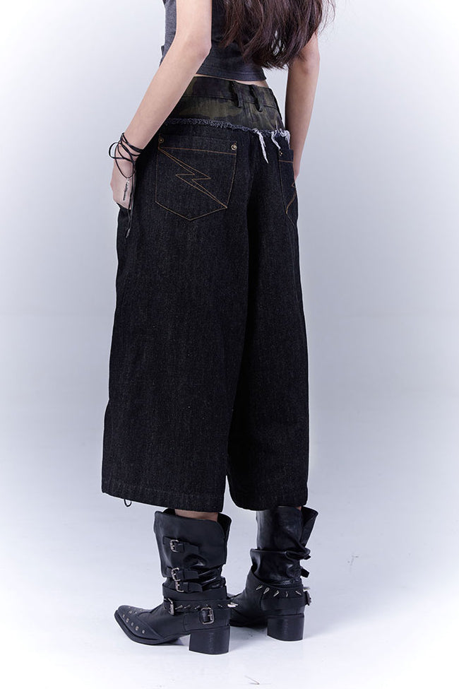 Camo Lace-Up Denim Pants