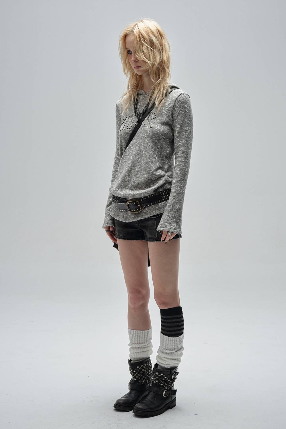 Studded Detail Knit Hoodie