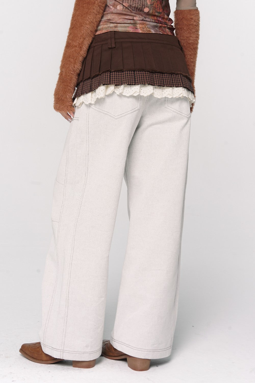 Brown Pleat Overlay Skirt