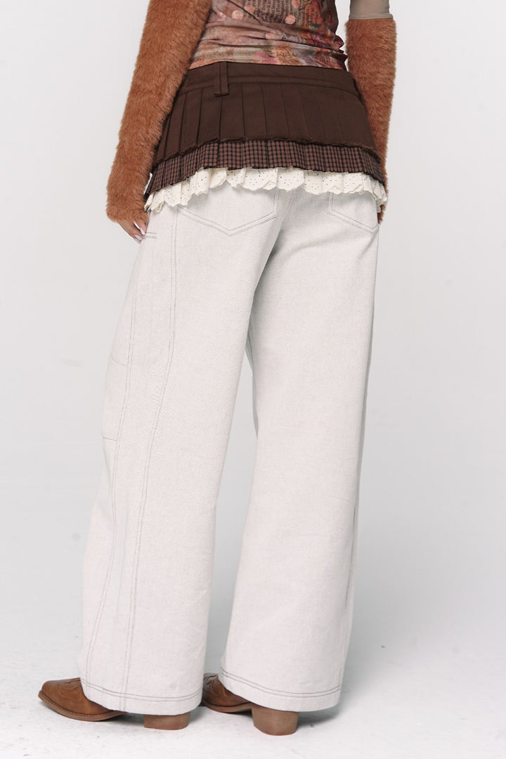 Brown Pleat Overlay Skirt