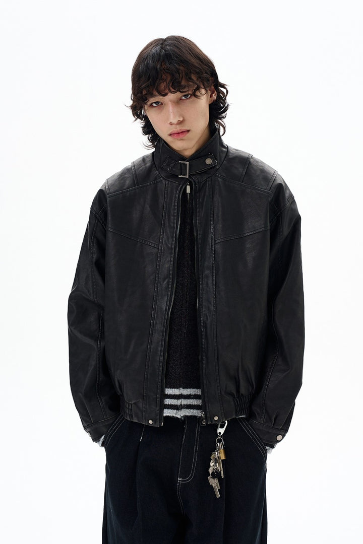 Leather Buckle Collar Jacket