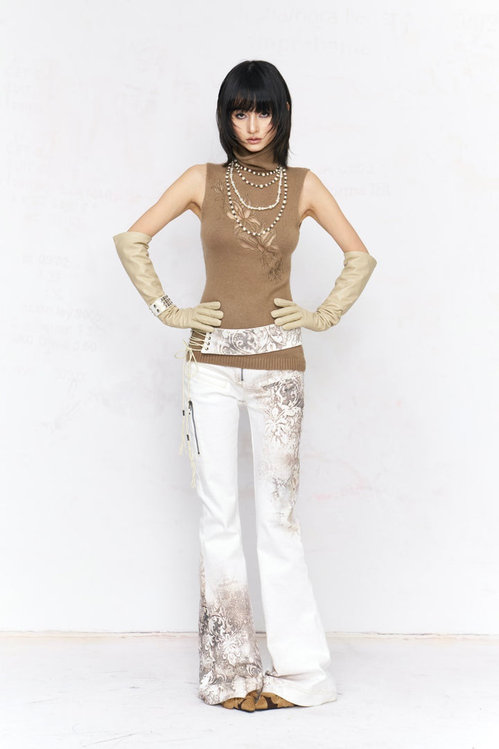 Floral Embroidery Turtleneck Top