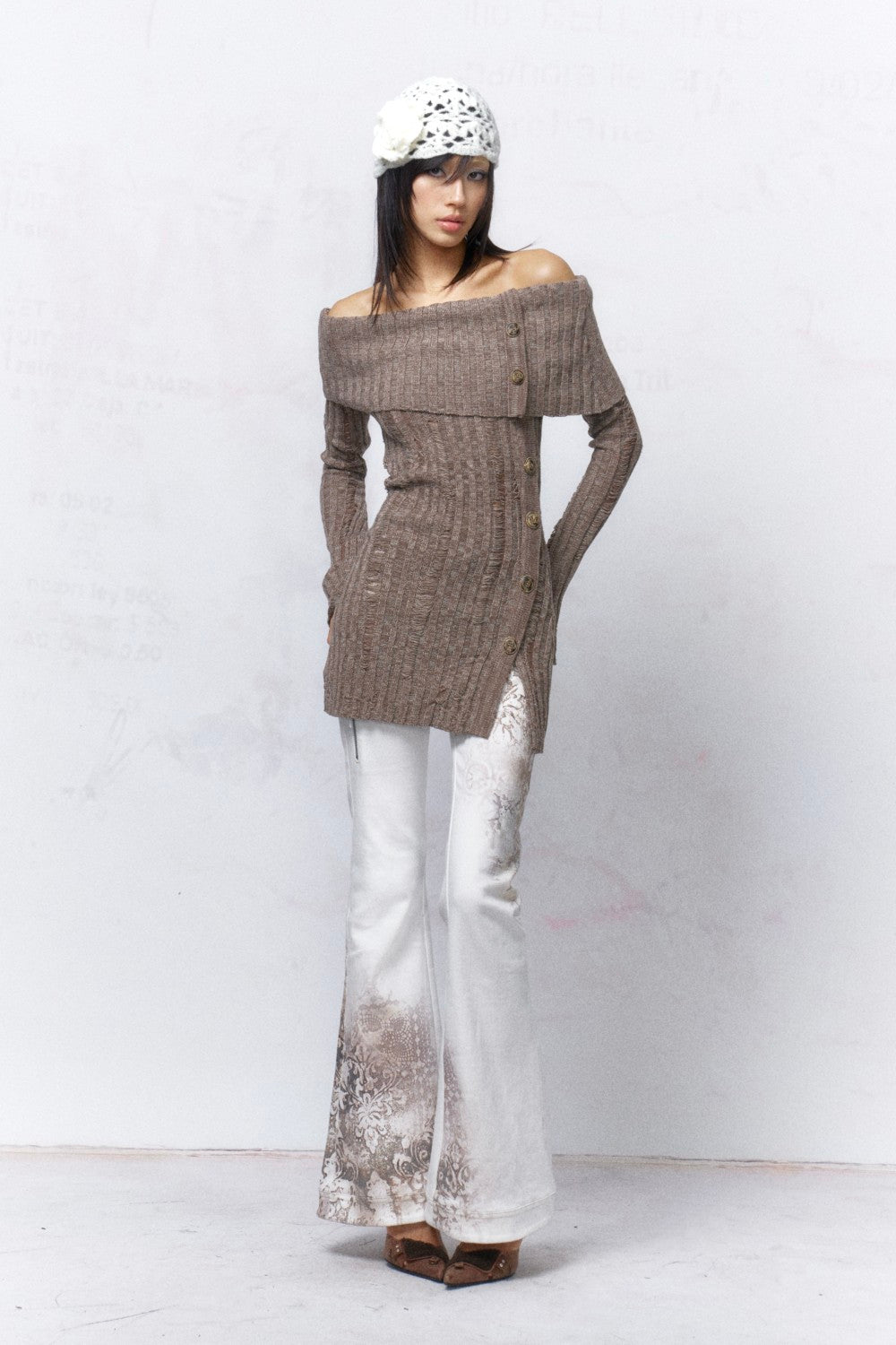 Vintage Ribbed Bardot Sweater