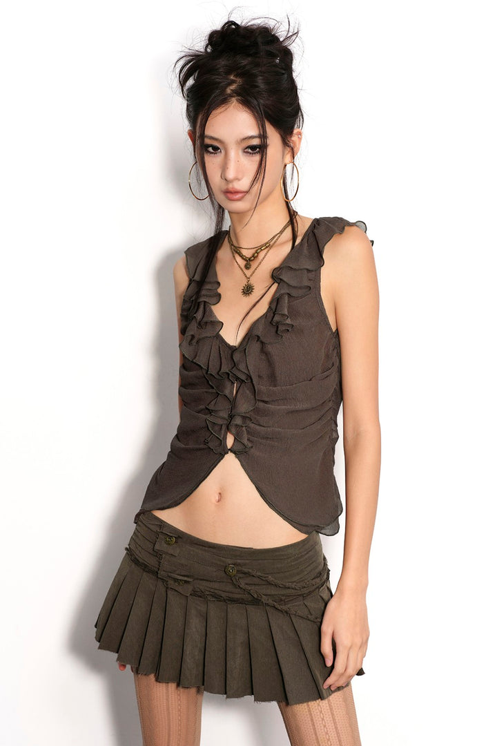 Ruffle Ruched V-Neck Top
