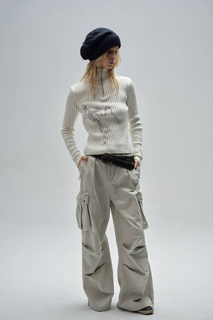 High Neck Zip Sweater