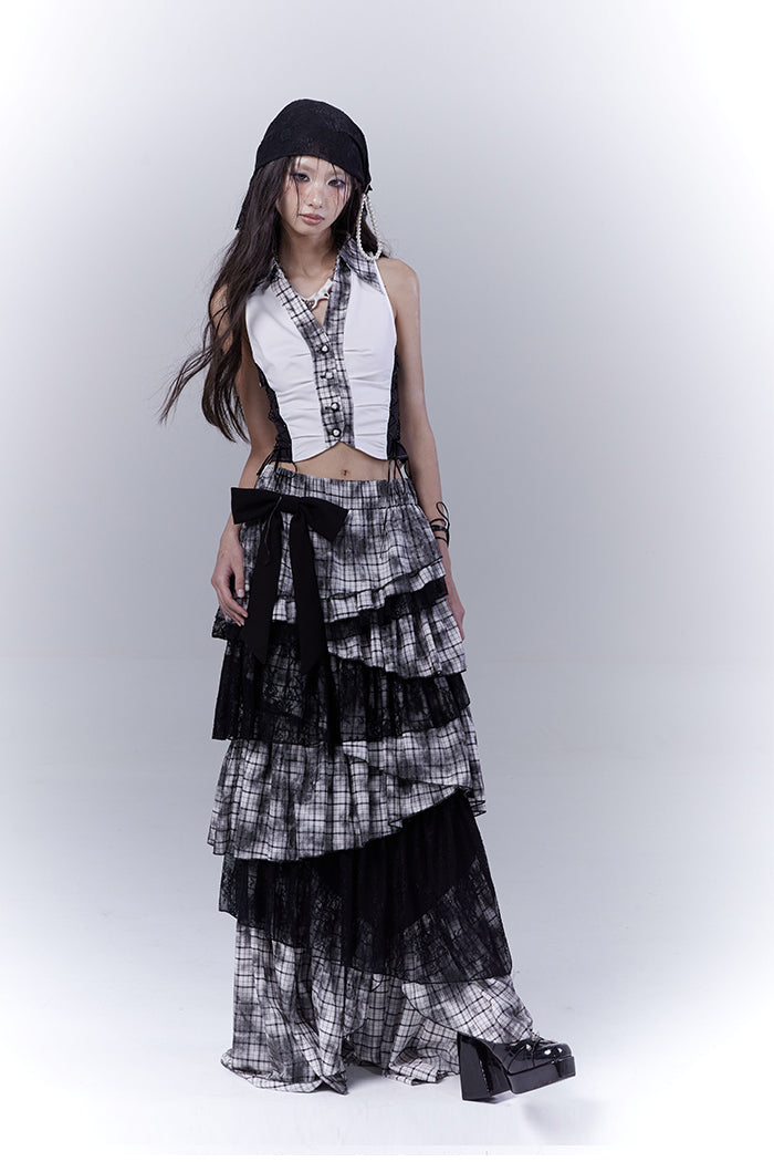 Plaid Collared Corset Vest