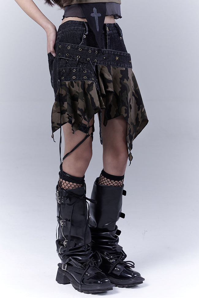 Camo Belted Denim Shorts