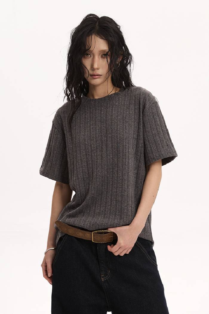 Slim Ribbed Knit Tee