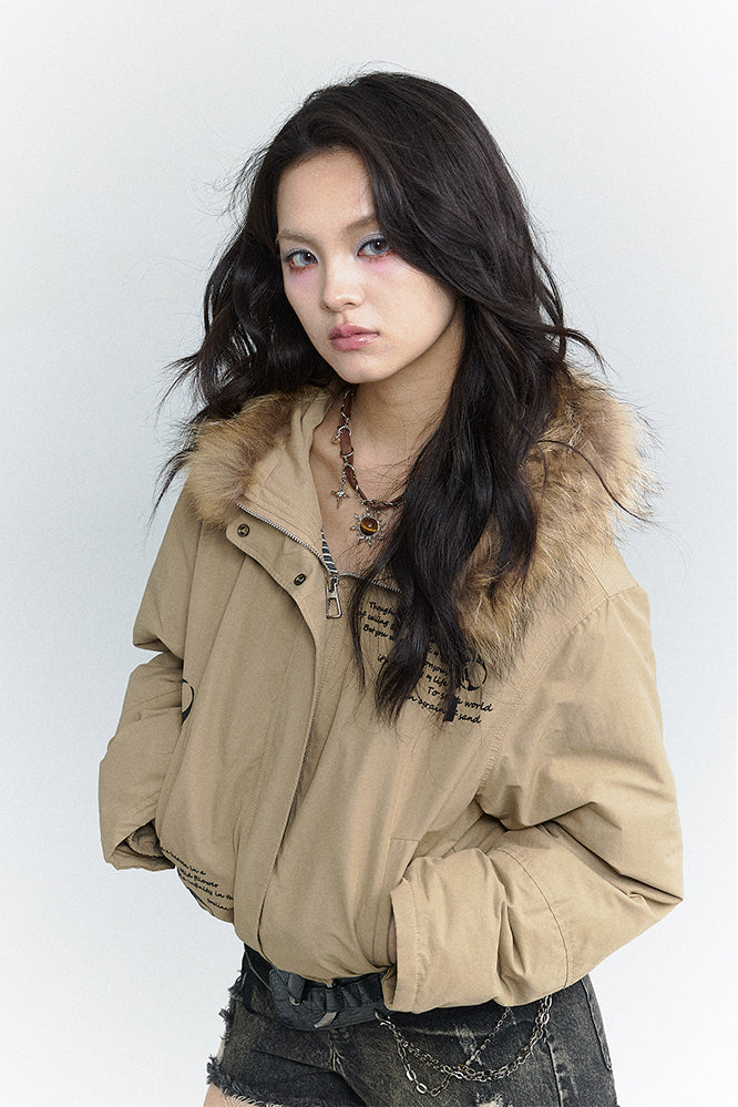 Bowknot Puffer Coat Khaki