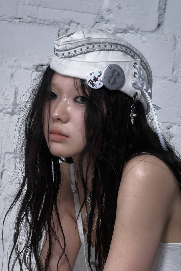 Crosslace Studded Cap