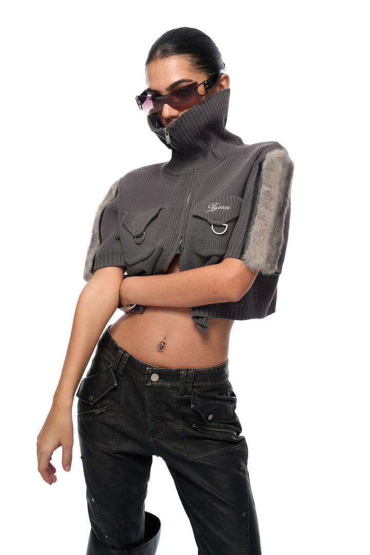 Cropped Fur Knit Jacket