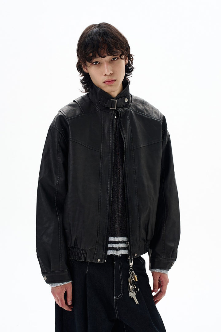 Leather Buckle Collar Jacket