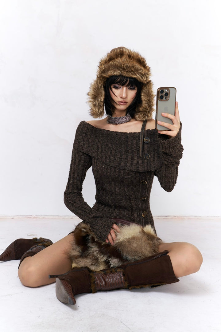 Vintage Ribbed Bardot Sweater