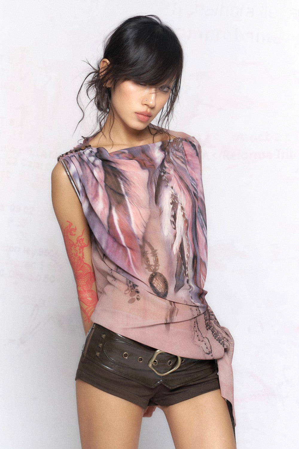Feather Chiffon Batwing Top