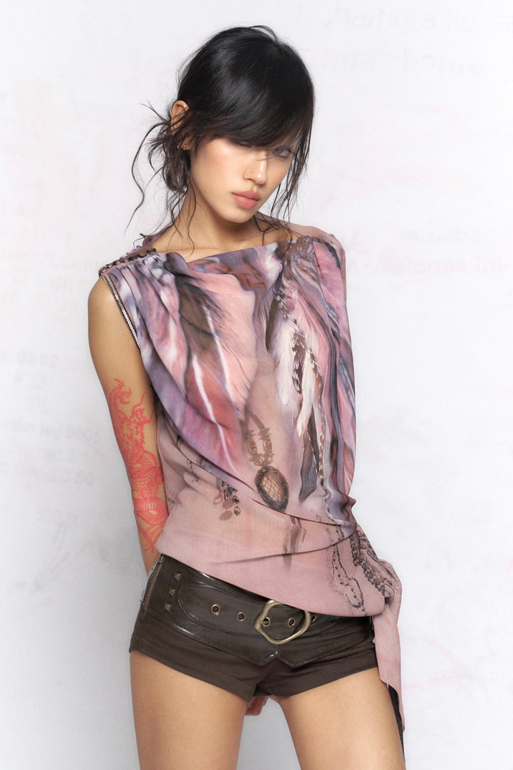 Feather Chiffon Batwing Top