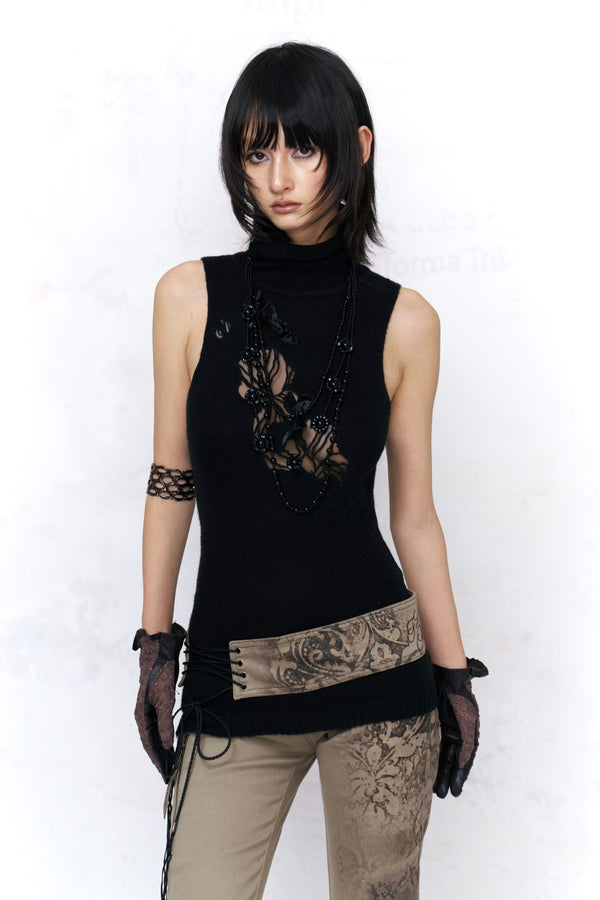 Floral Embroidery Turtleneck Top