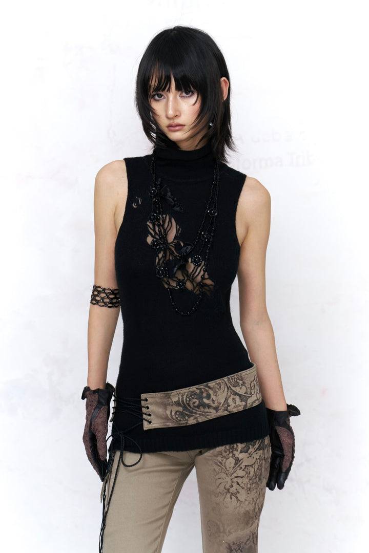 Floral Embroidery Turtleneck Top