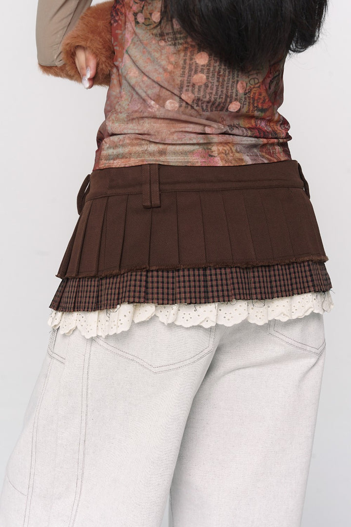 Brown Pleat Overlay Skirt