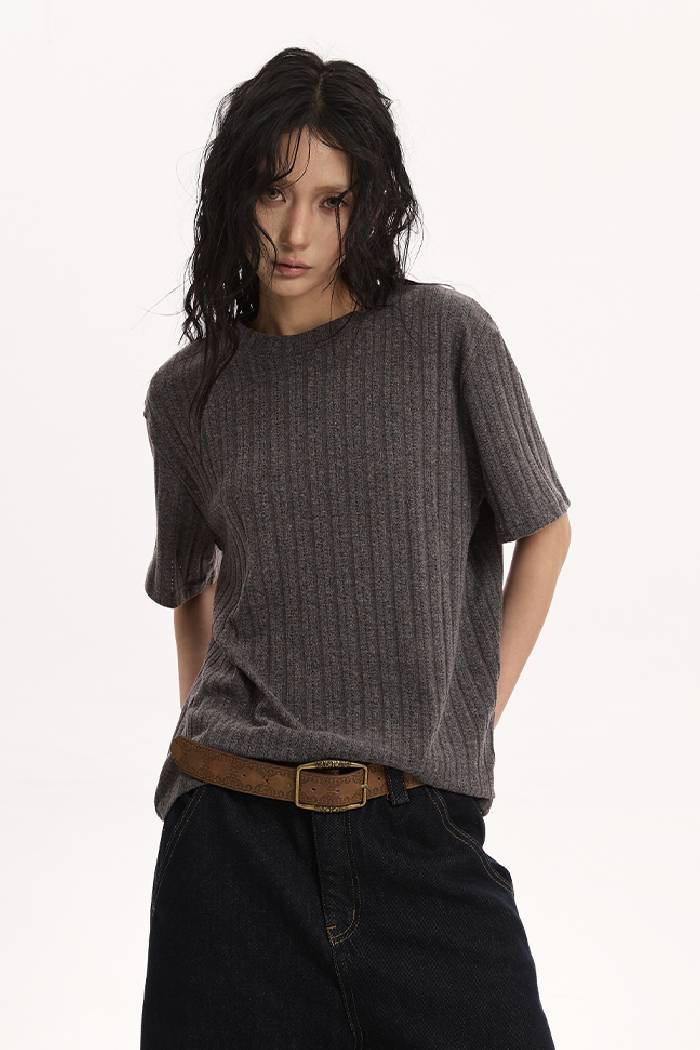 Slim Ribbed Knit Tee