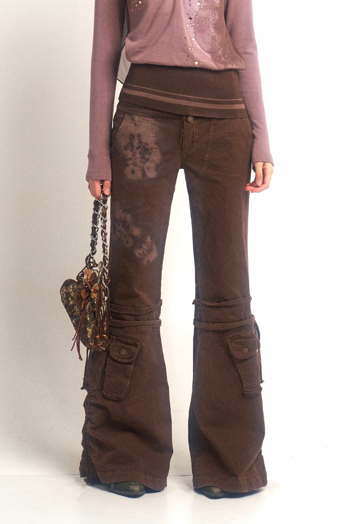 Distressed Cargo Flare Pants