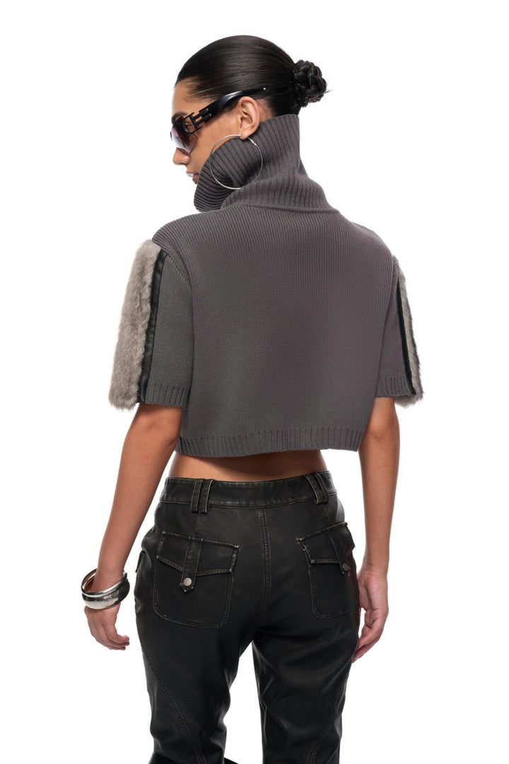 Cropped Fur Knit Jacket