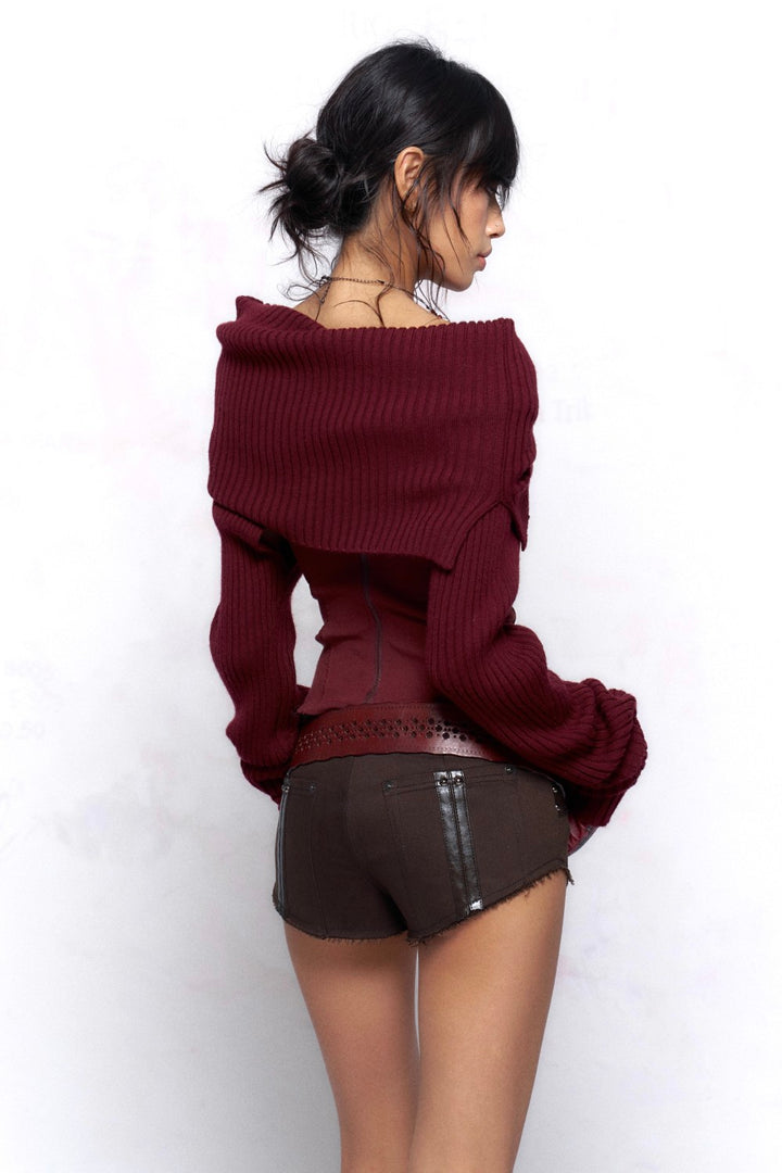 Cropped Fold Collar Sweater