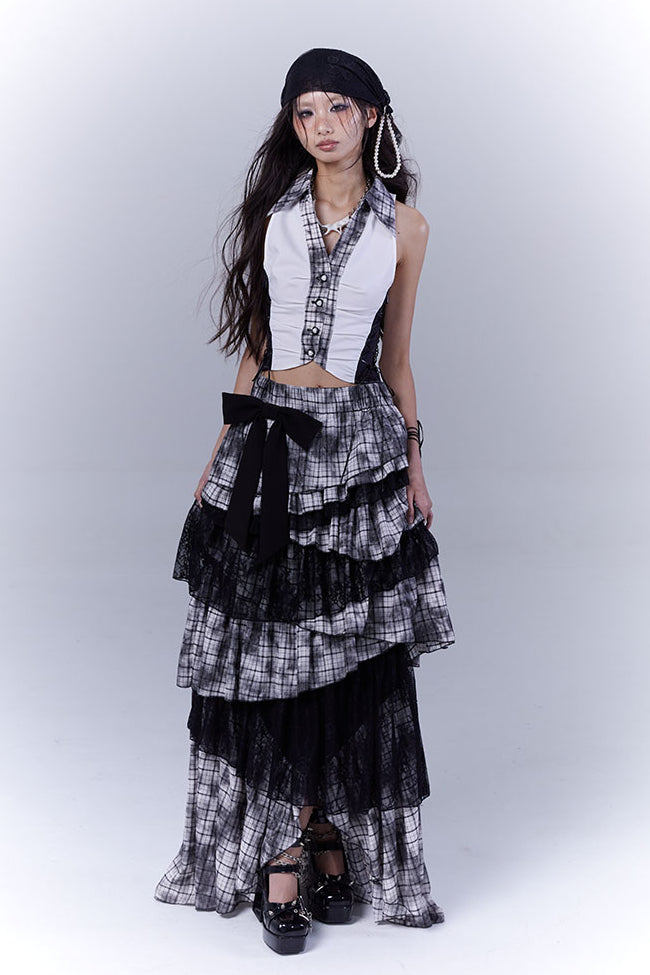 Plaid Collared Corset Vest