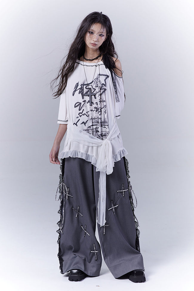 Oversized Ribbon Ruffle Shirt