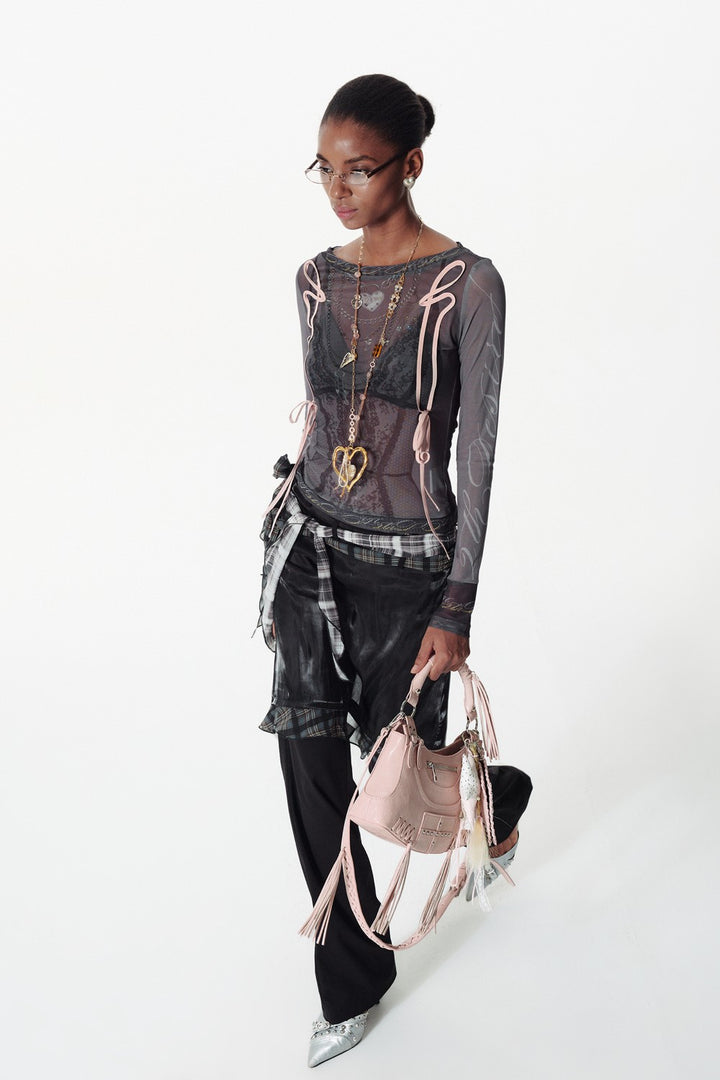 Ruched Ribbon Mesh Shirt