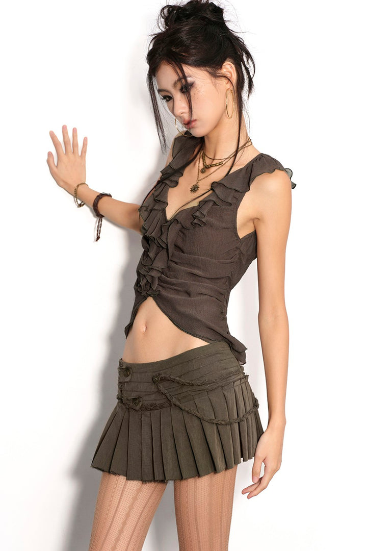 Ruffle Ruched V-Neck Top