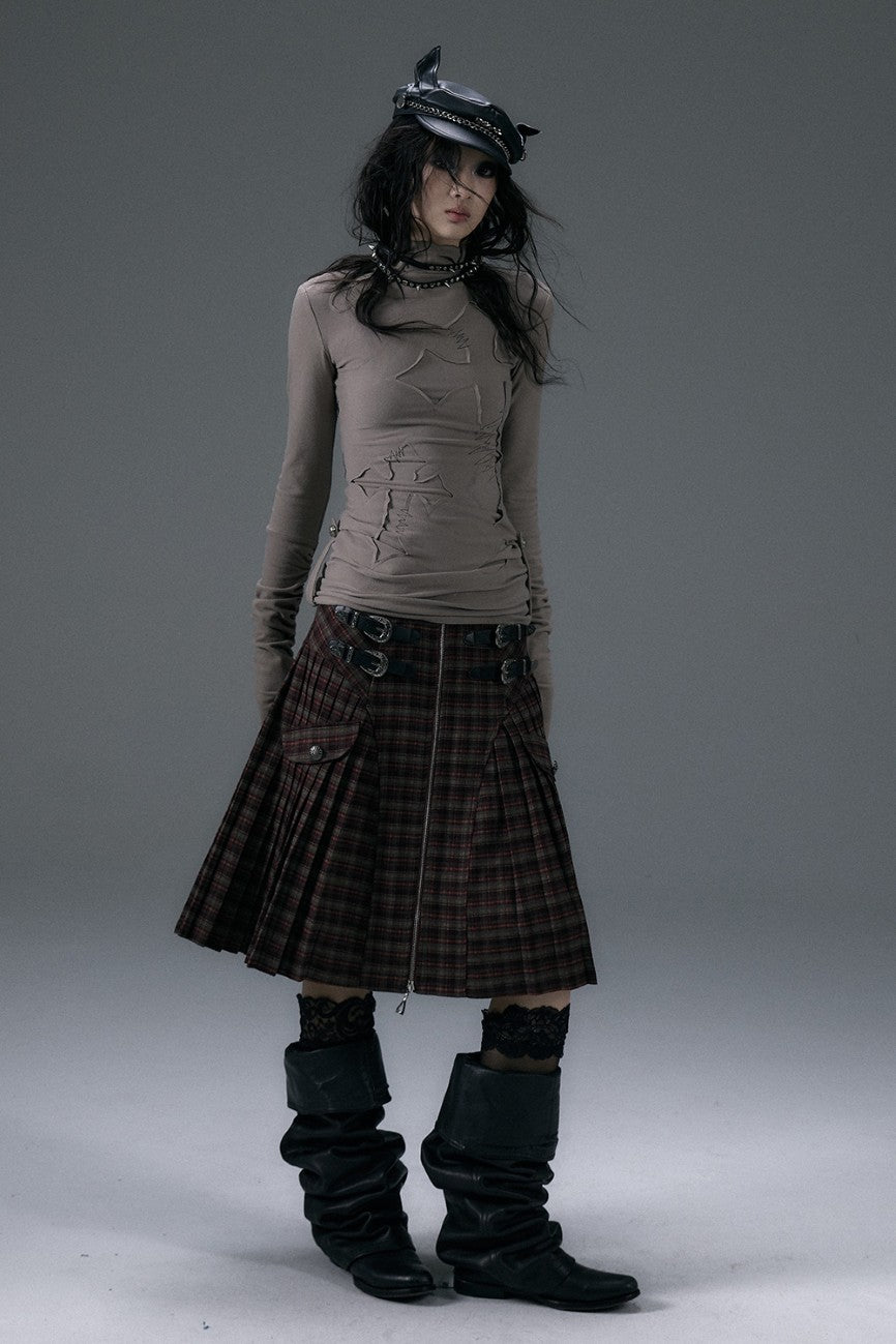 Buckled Plaid Skirt