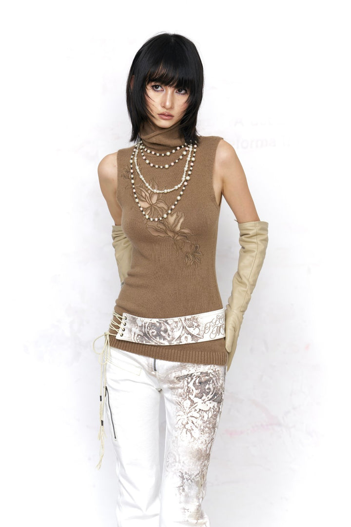 Floral Embroidery Turtleneck Top