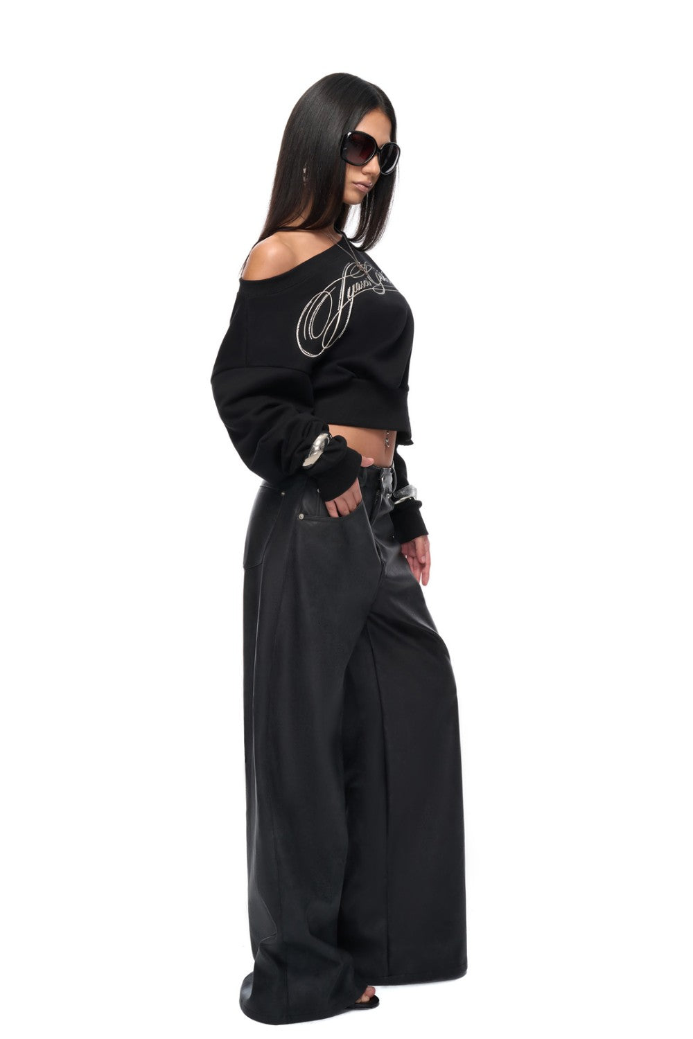 Scripted Off-Shoulder Sweater