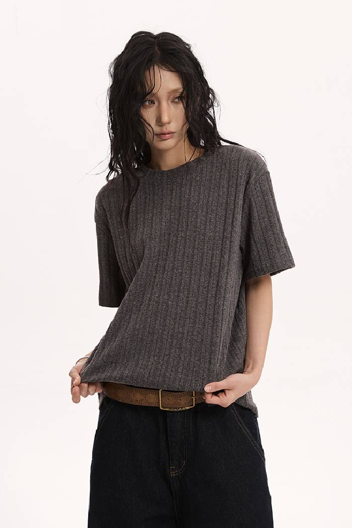 Slim Ribbed Knit Tee