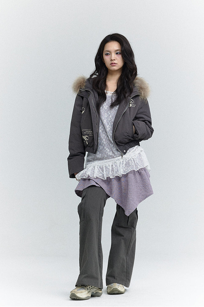 Bowknot Puffer Coat Grey