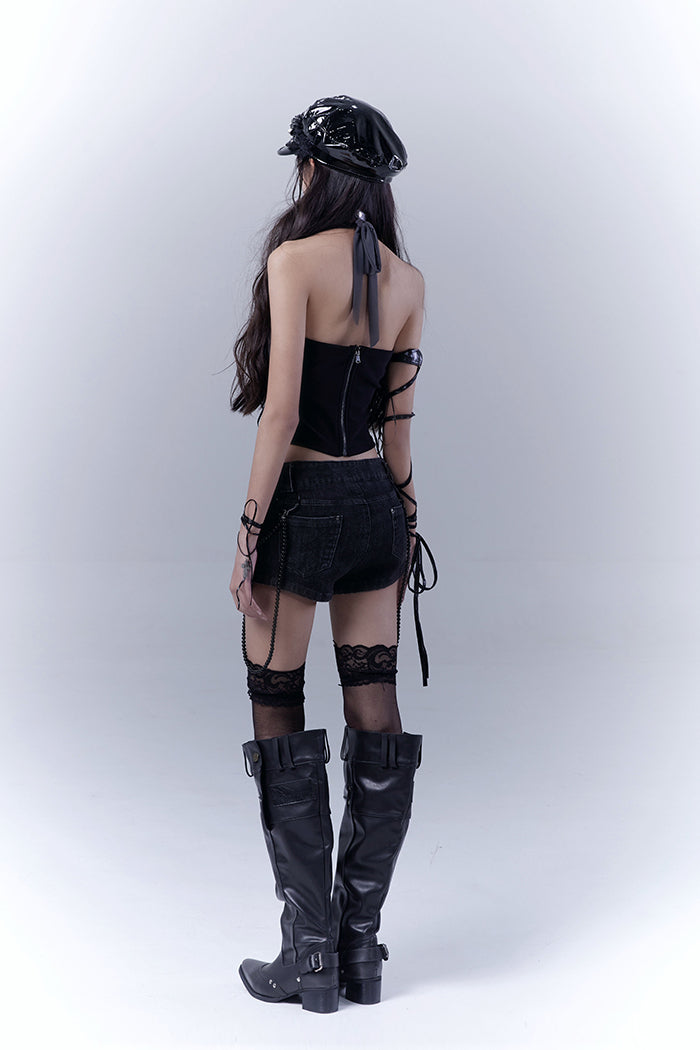 Studded Skull Denim Shorts
