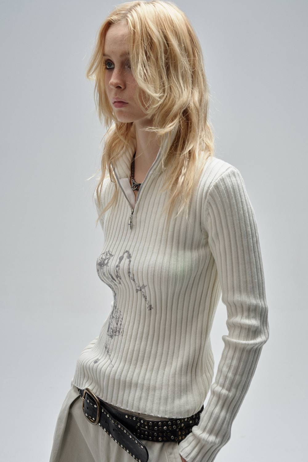 High Neck Zip Sweater