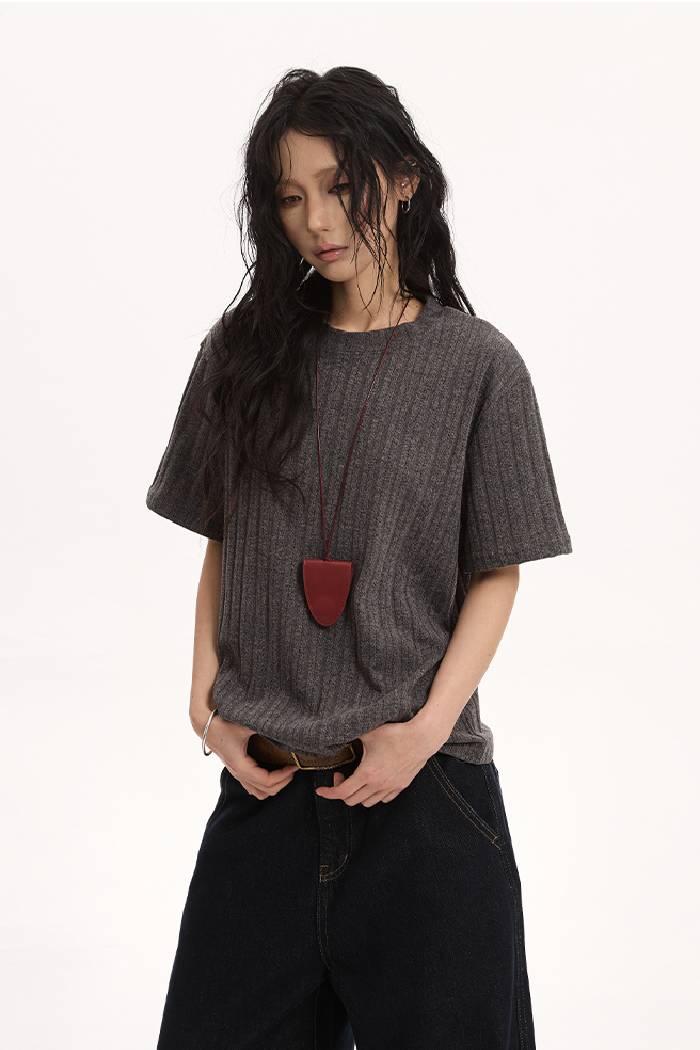 Slim Ribbed Knit Tee