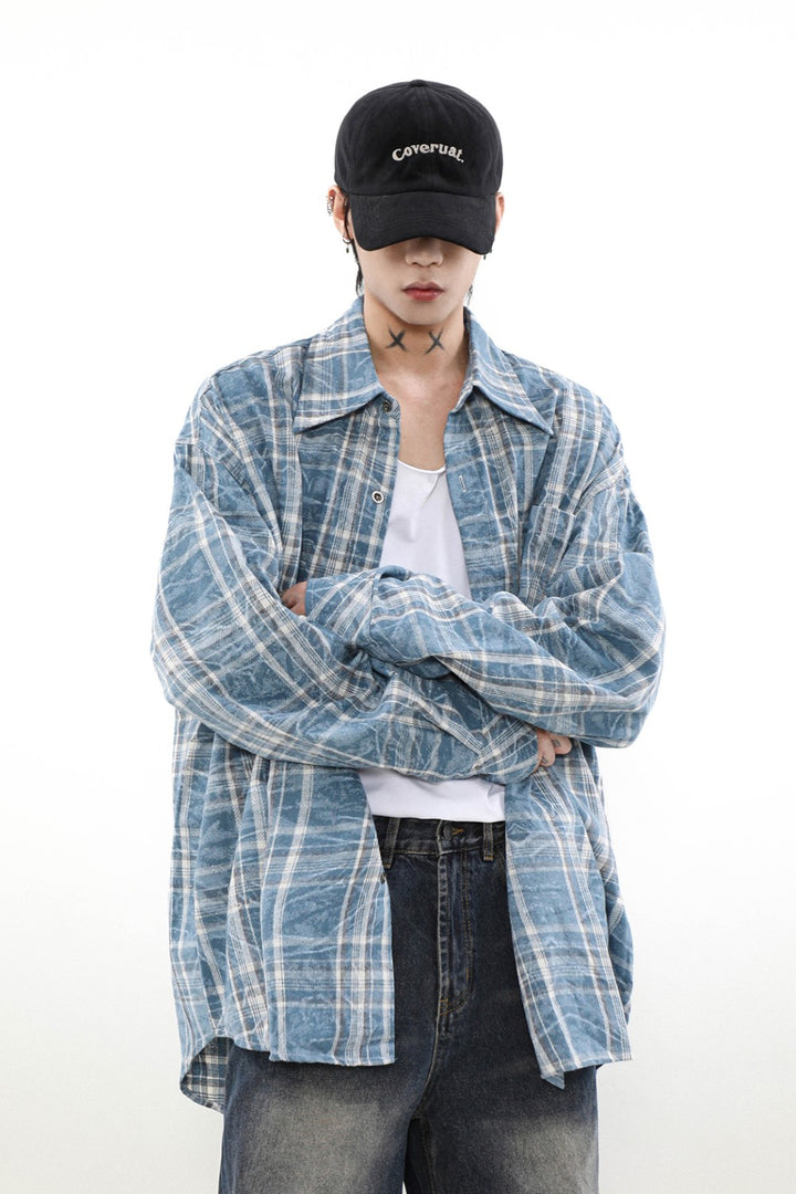 Washed Plaid Button-Up