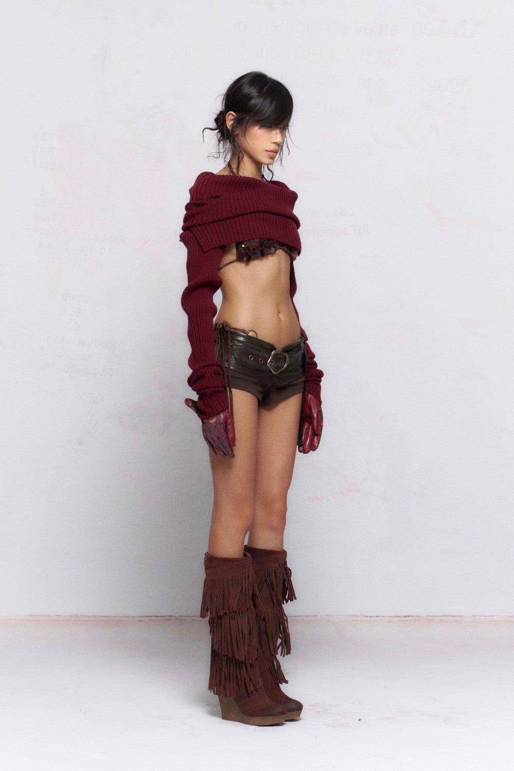 Cropped Fold Collar Sweater