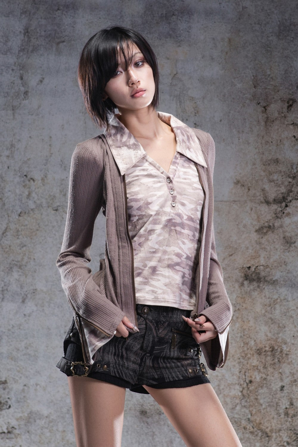 Alina Layered Zip-Up Blouse